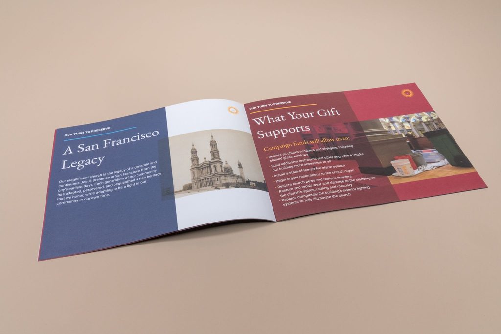 Offset litho printed booklet with full-color spreads for a San Francisco fundraising campaign.