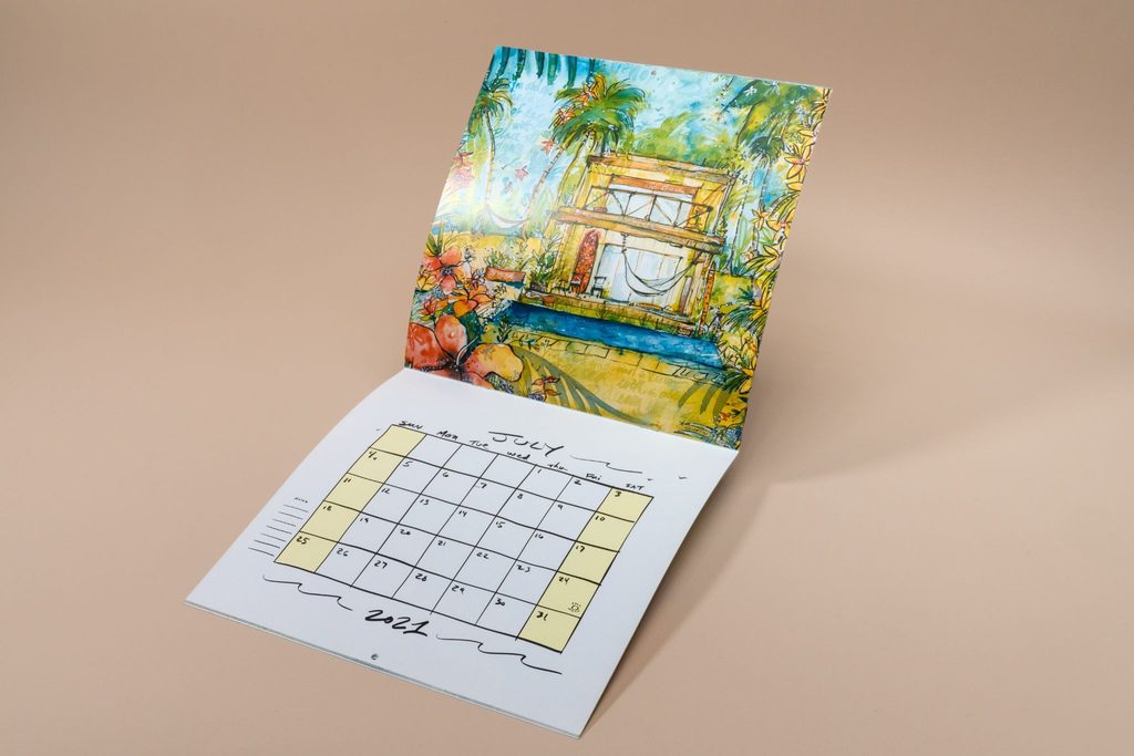Image shows a saddle-stitch wall calendar.