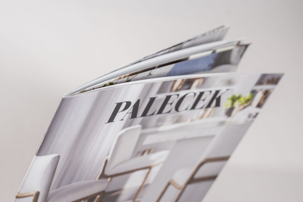 Closeup of saddle stitched catalog binding