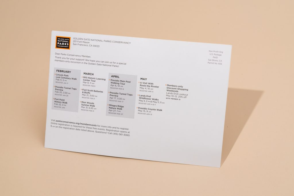 postcard with mailing details and logo
